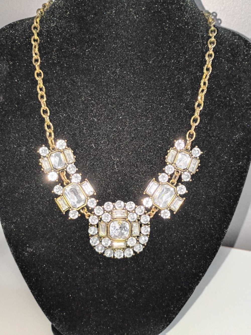 J CREW Chunky Rhinestone Statement Necklace Gold Tone Jewelry